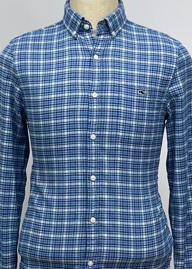 Camisa de botones Vineyard Vines 🐳 con patrón de cuadros en color azul, blanco y celeste Talla S Entalle Slim Fit