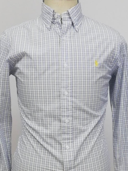 Camisa Polo Ralph Lauren 🏇🏼 color blanco con patrón de cuadros amarillo, azul y negro Talla XL Entalle Regular