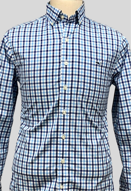 Camisa de cuadros Vineyard Vines 🐳 en color azul, celeste y blanco Talla S Entalle Slim Fit