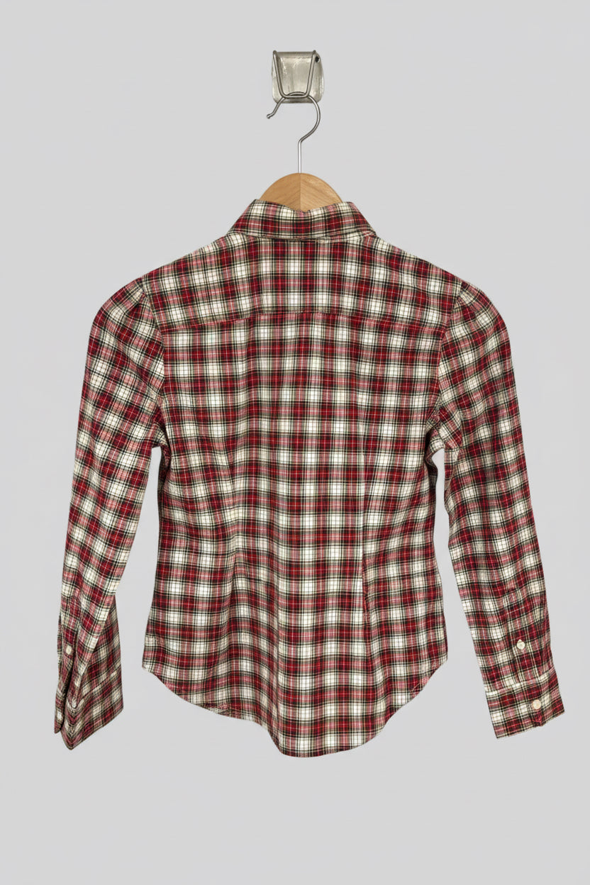 Camisa de niña Polo Ralph Lauren🏇 de cuadros color rojo verde y blanco con detalle de bolados al frente Talla 10
