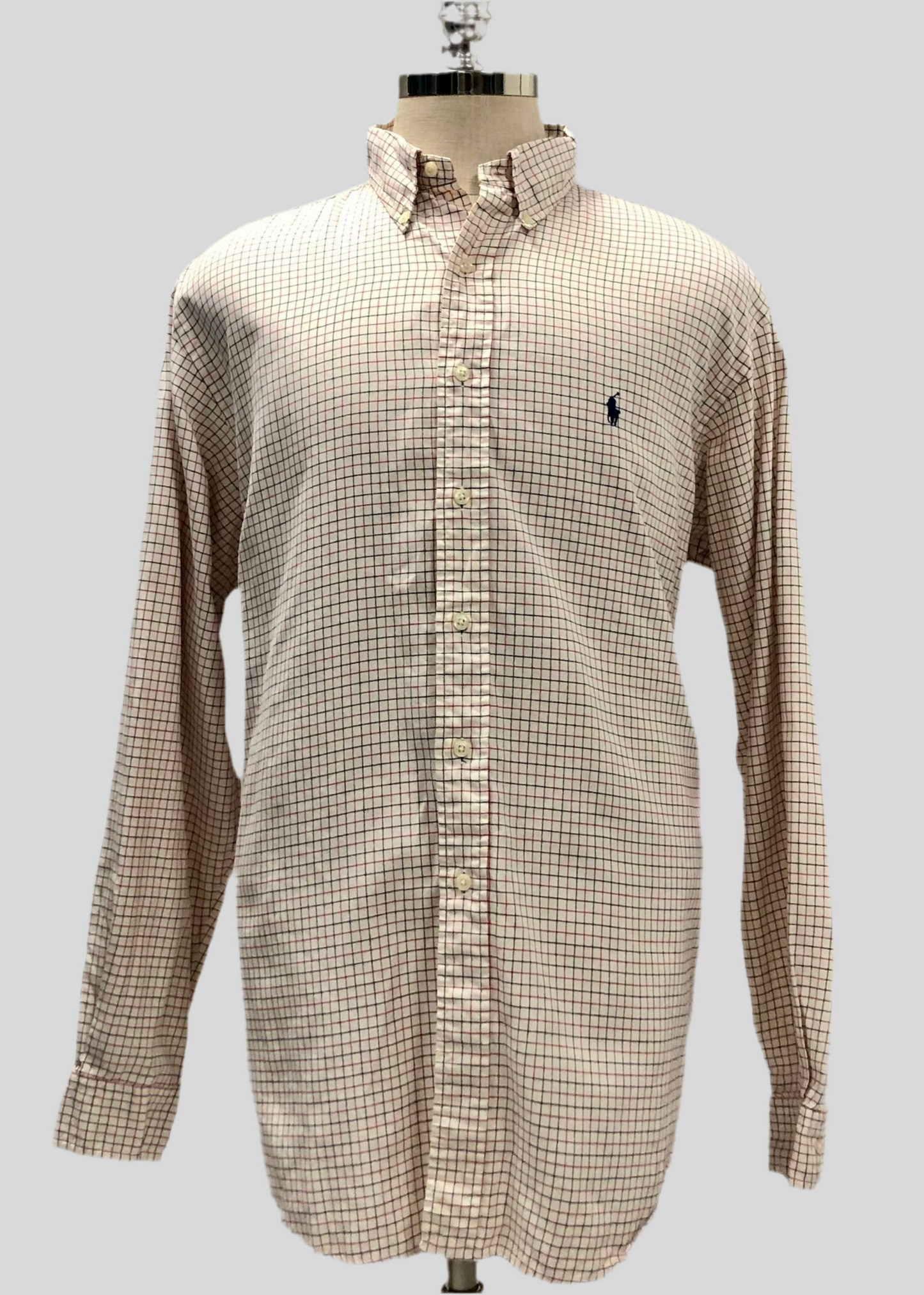 Camisa de botones Polo Ralph Lauren 🏇🏼 color blanco de cuadros rojo y negro Talla XL Entalle Clásico(ver descripción)