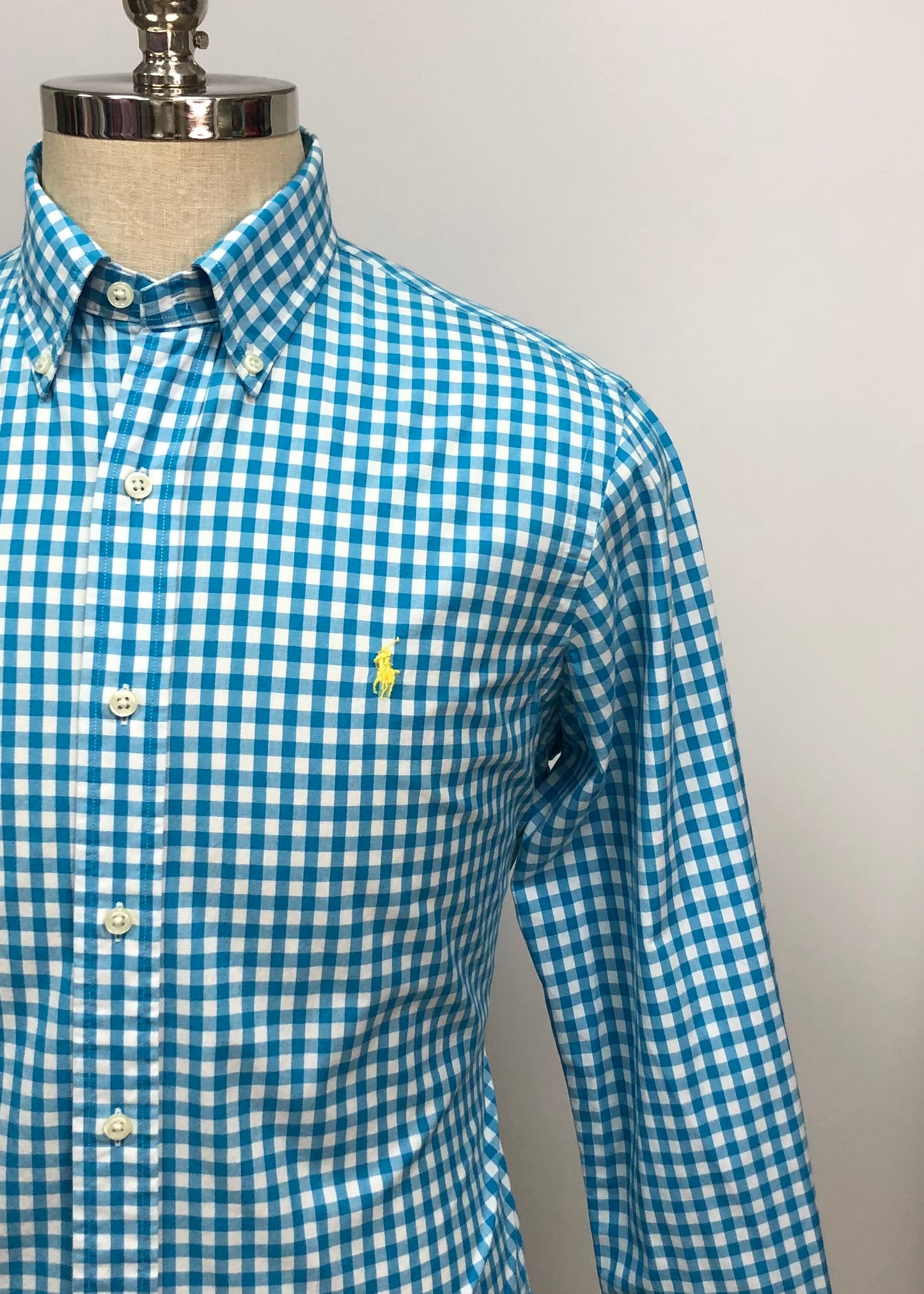 Camisa Polo Ralph Lauren 🏇🏼 con patrón de cuadros gingham turquesa y blanco Talla M Entalle Regular