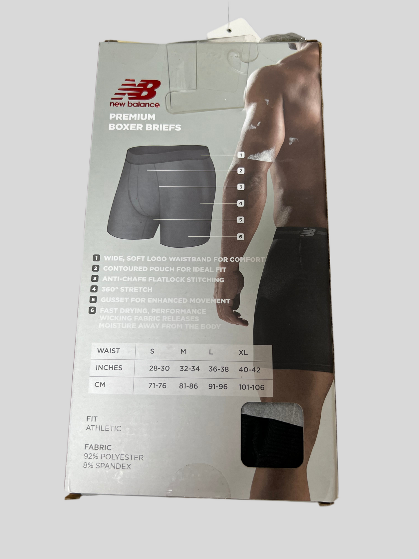 Combo de 5 Boxers Briefs New Balance Tela Performance color Negro, azul y rojo Talla M