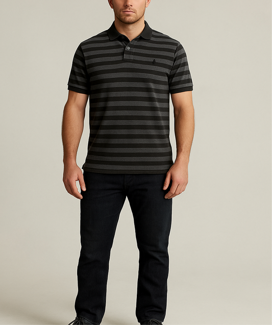 Camiseta Polo Ralph Lauren 🏇🏼 con patron de rayas en color gris oscuro y claro Talla L Entalle Regular