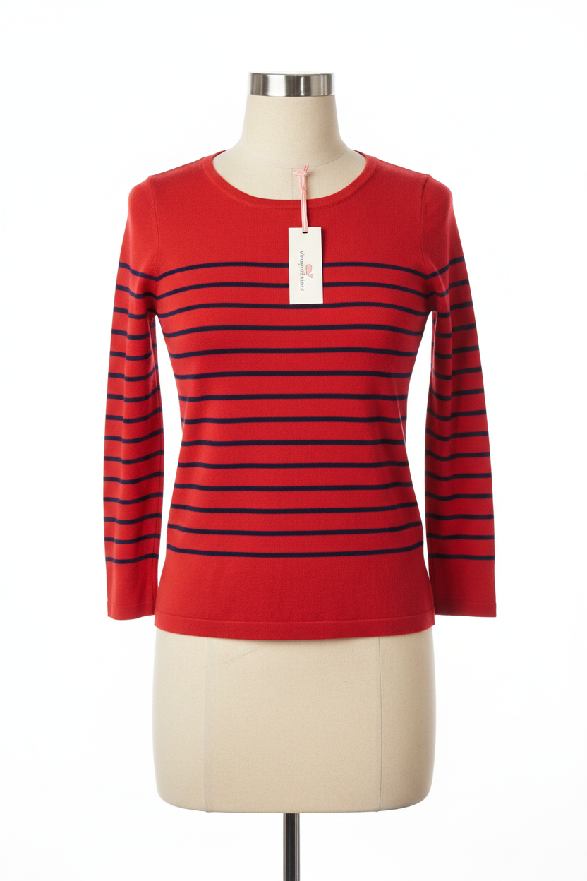 Sueter Jersey de mujer Vineyard Vines 🐳 color rojo con rayas en azul navy Tela algodón Pima Talla S