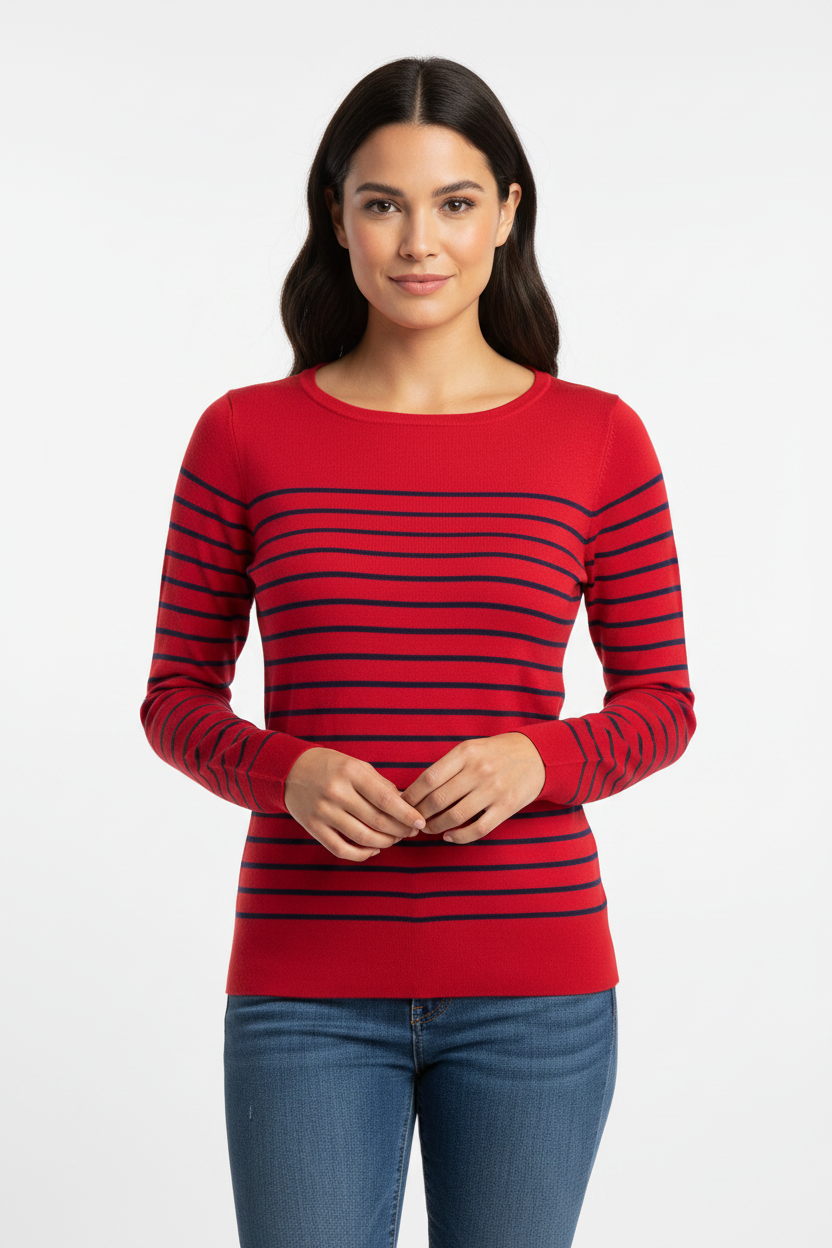 Sueter Jersey de mujer Vineyard Vines 🐳 color rojo con rayas en azul navy Tela algodón Pima Talla S