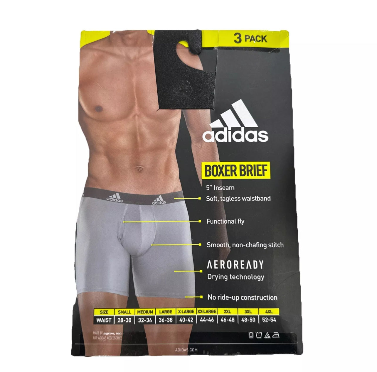 Combo de 3 Boxers Briefs Adidas Tela Performance color Negro Talla S