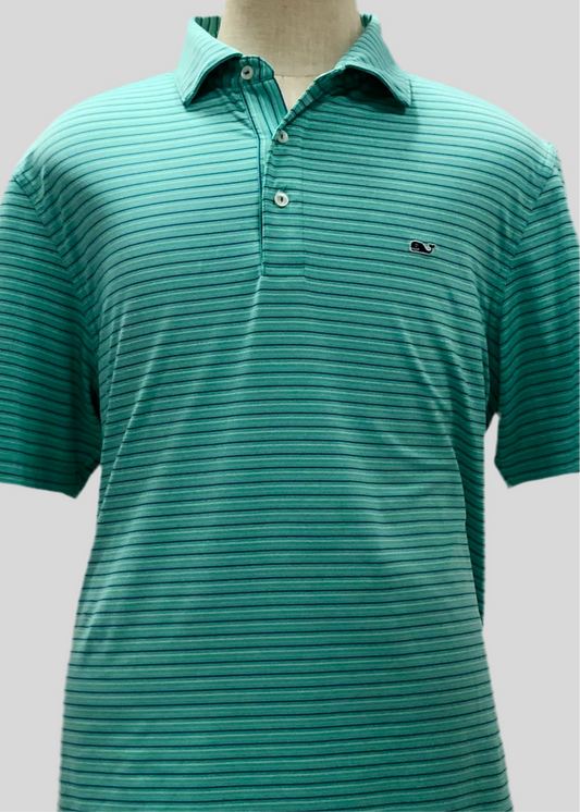 Camiseta Polo Vineyard Vines 🐳 Performance con rayas en turquesa y blanco Talla XL Entalle Regular