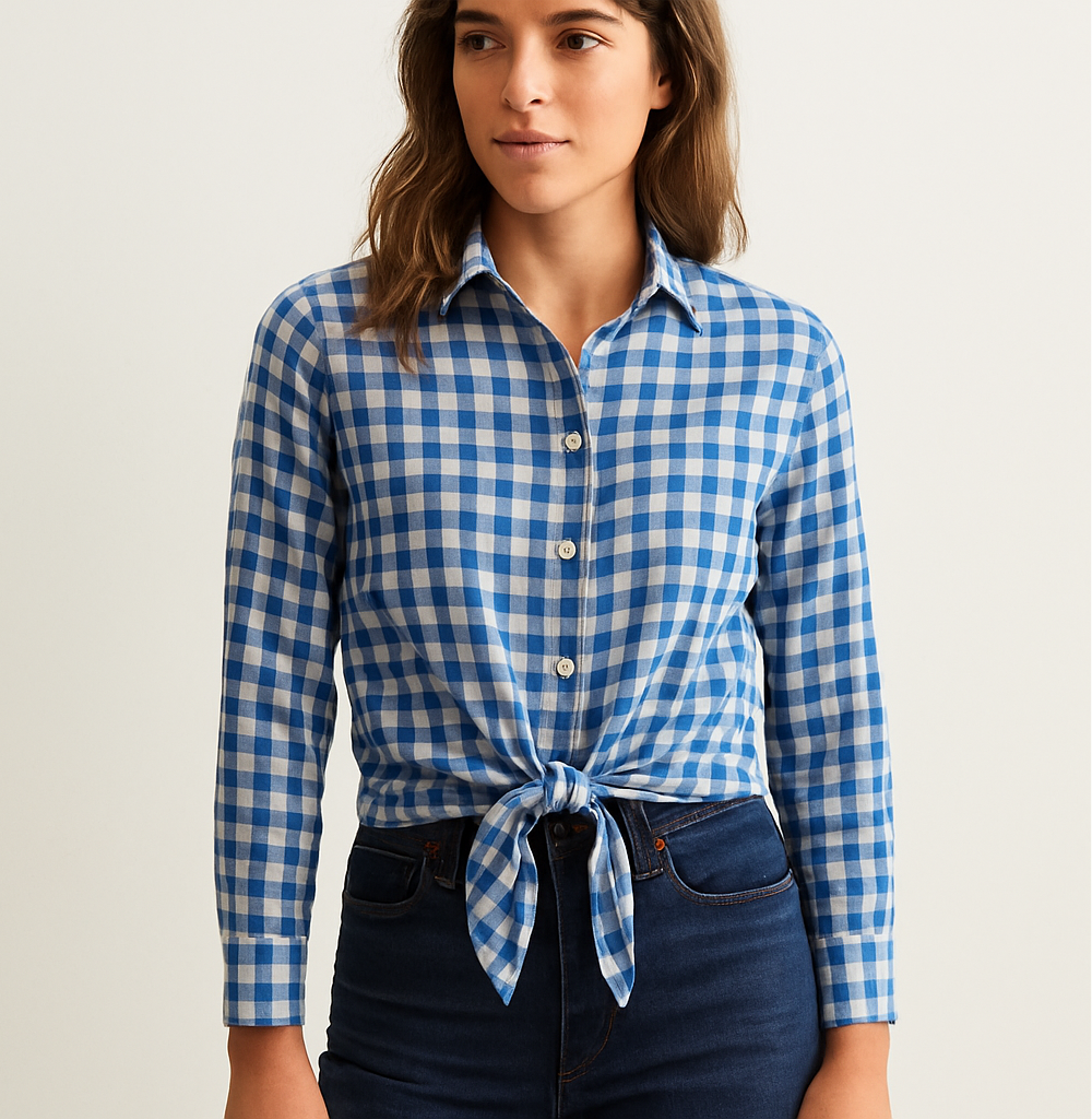 Camisa de mujer J.Crew 🇺🇸 con patrón de cuadros en color azul y blanco Talla M Entalle Regular