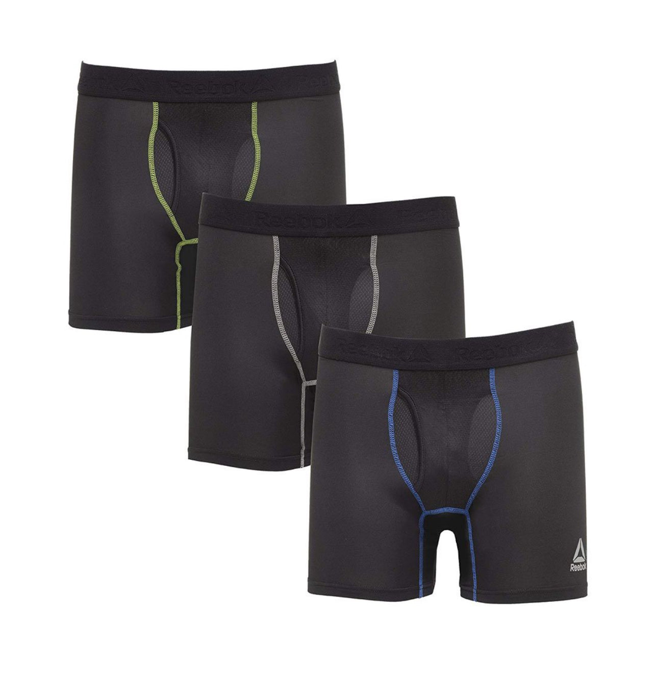 Combo de 3 Boxers Briefs Reebok Tela Performance en color negro Talla M