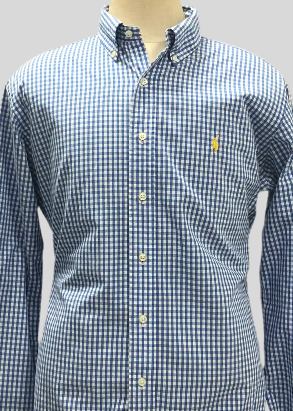 Camisa se botones Polo Ralph Lauren 🏇🏼 con patrón de cuadros gingham celeste y blanco Talla XL Entalle Clásico
