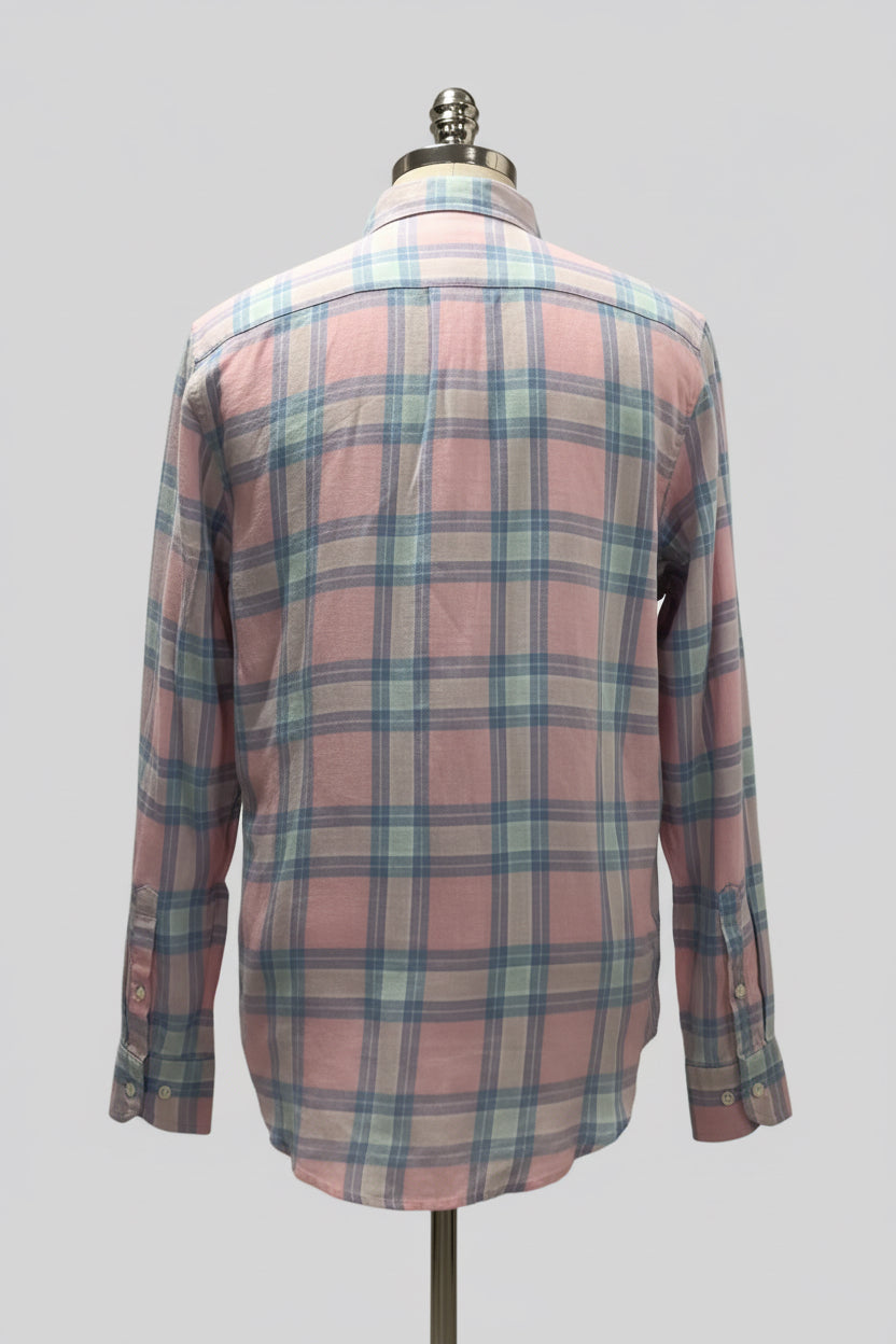 Camisa de botones Vineyard Vines 🐳 De Lino color rosado con patrón de cuadros en azul y blanco Talla M Entalle Clásico