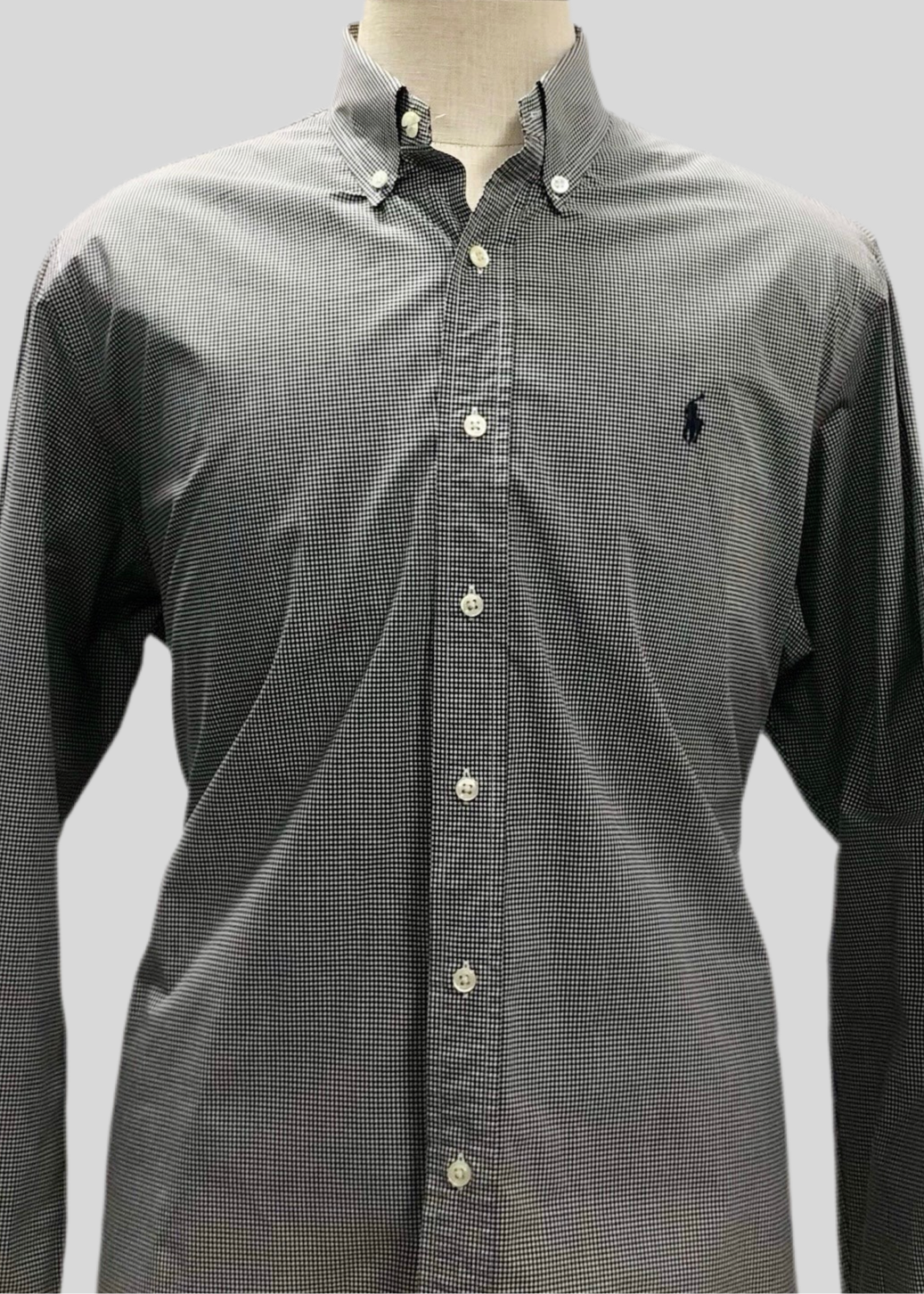 Camisa de botones Polo Ralph Lauren 🏇🏼 con patron de cuadros finos negro y blanco Talla XL Entalle Regular