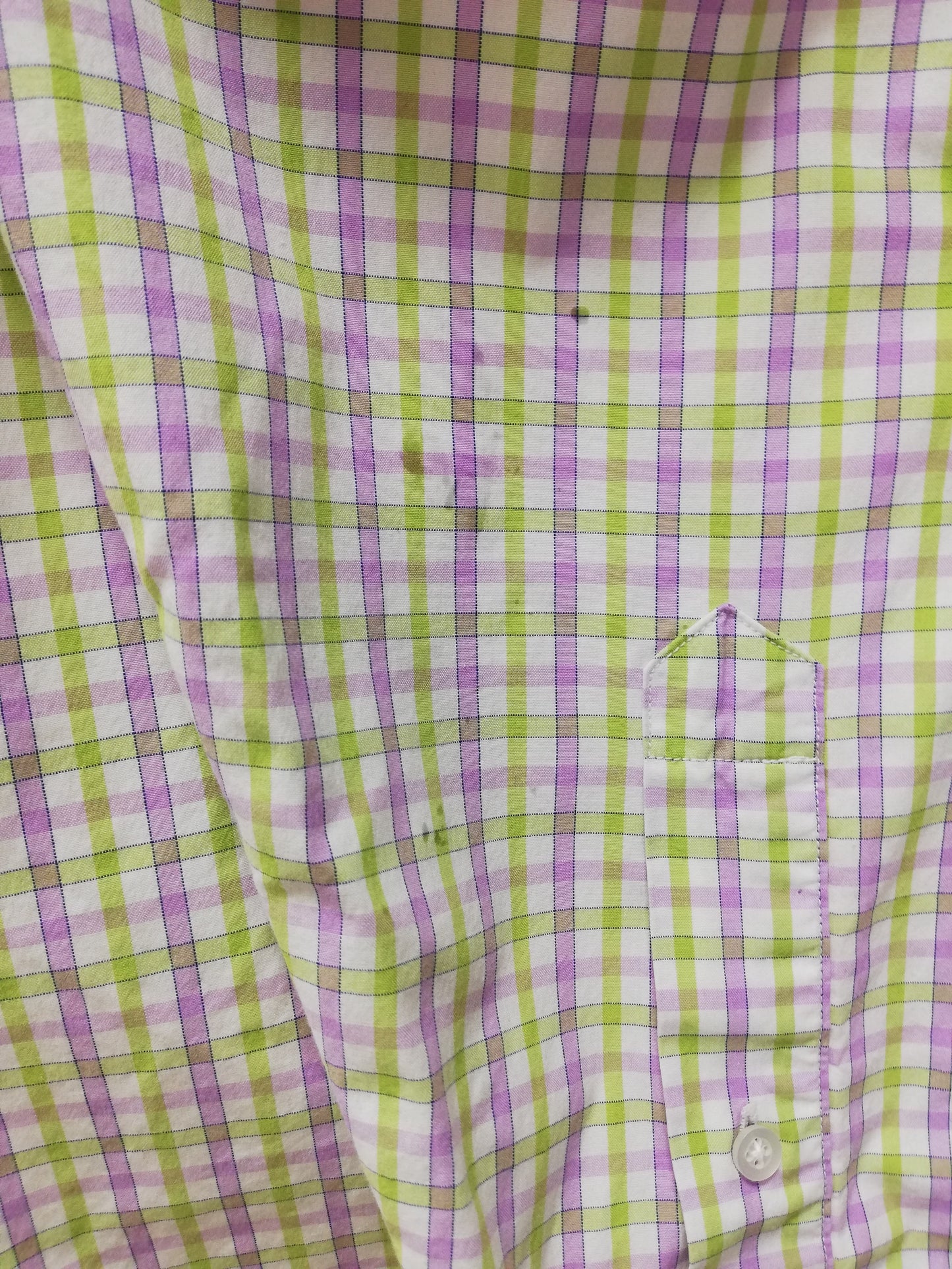 Camisa de botones Vineyard Vines 🐳 colon patrón de cuadros en color verde claro, morado y blanco Talla XL Entalle Regular (ver descripción)