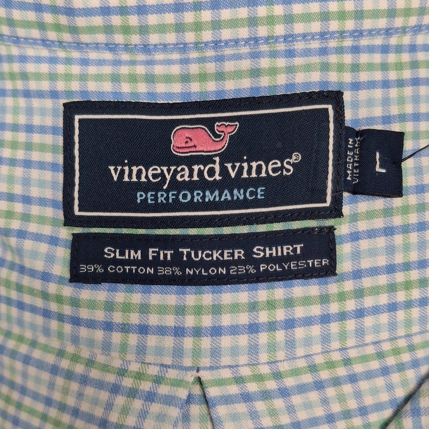 Camisa de botones Vineyard Vines 🐳 color blanco de cuadros en color verde, azul y celeste Talla L Entalle Regular