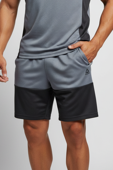 Short Deportivo Reebok 🏋🏼‍♂️ Tela performance con franjas en color gris claro y oscuro talla XL