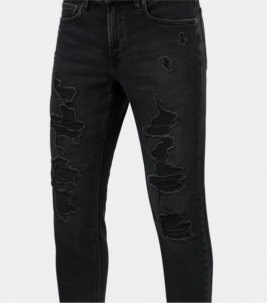 Pantalon jeans American Eagle 🦅  color negro y diseño descosido Talla 31x32 Corte Slim Fit