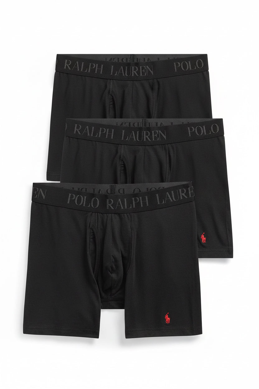 Paquete de 3 Boxer Briefs Polo Ralph Lauren 🏇🏼 4D Flex Tela algodón stretch color negro Talla L