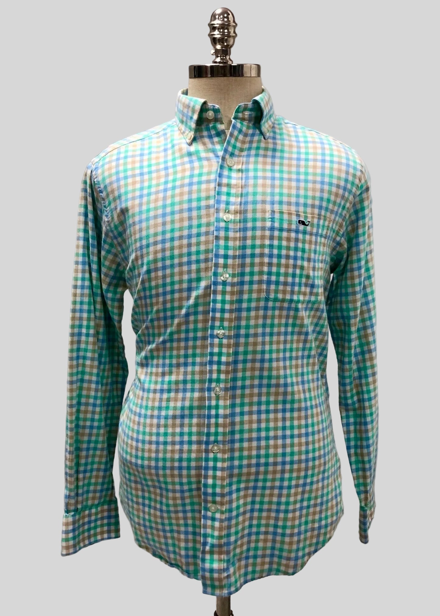 Camisa de botones Vineyard Vines 🐳 color blanco de cuadros en turquesa, kaki y azul Talla M Entalle Slim Fit