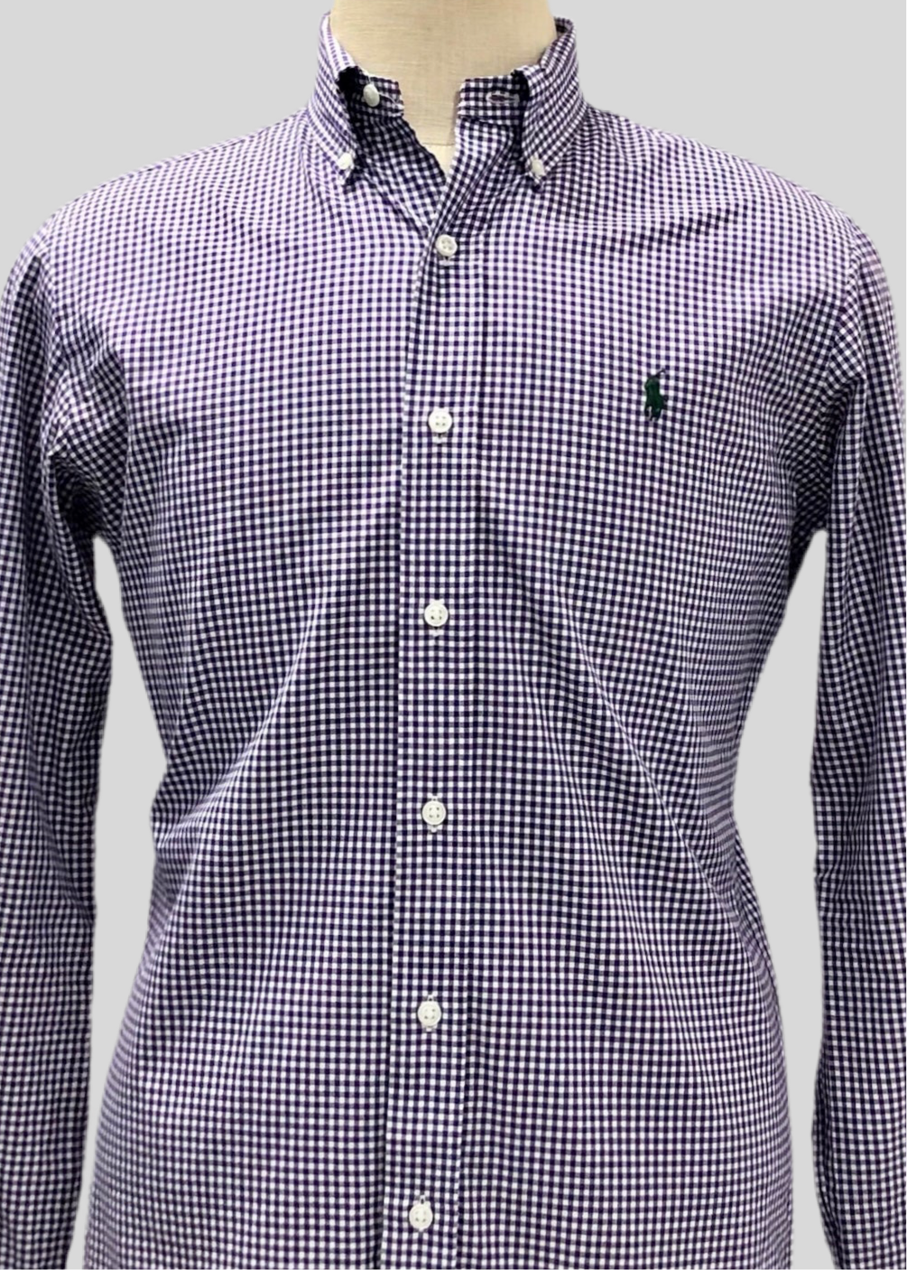 Camisa de botones Polo Ralph Lauren 🏇🏼 con patrón de cuadros gingham morado y blanco Talla S Entalle Clásico