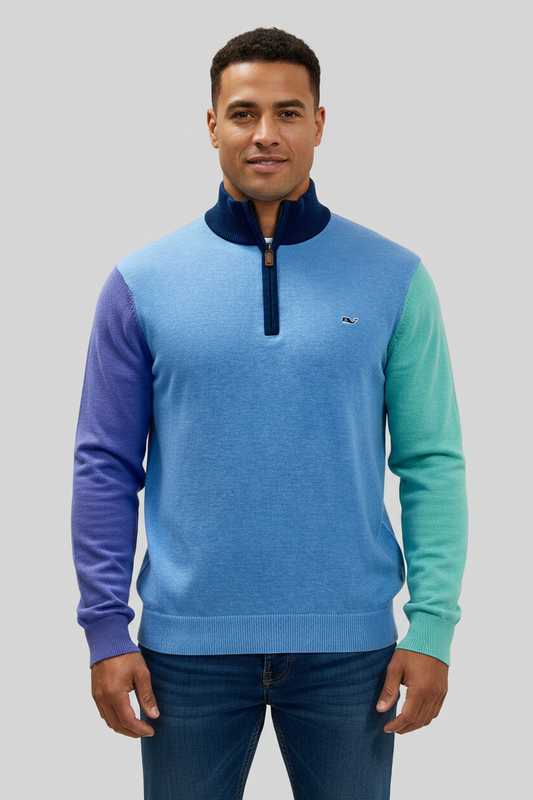 Sueter Jersey Vineyard Vines 🐳 multicolor celeste, verde y rojo con logo tradicional Tela algodón Pima Talla M