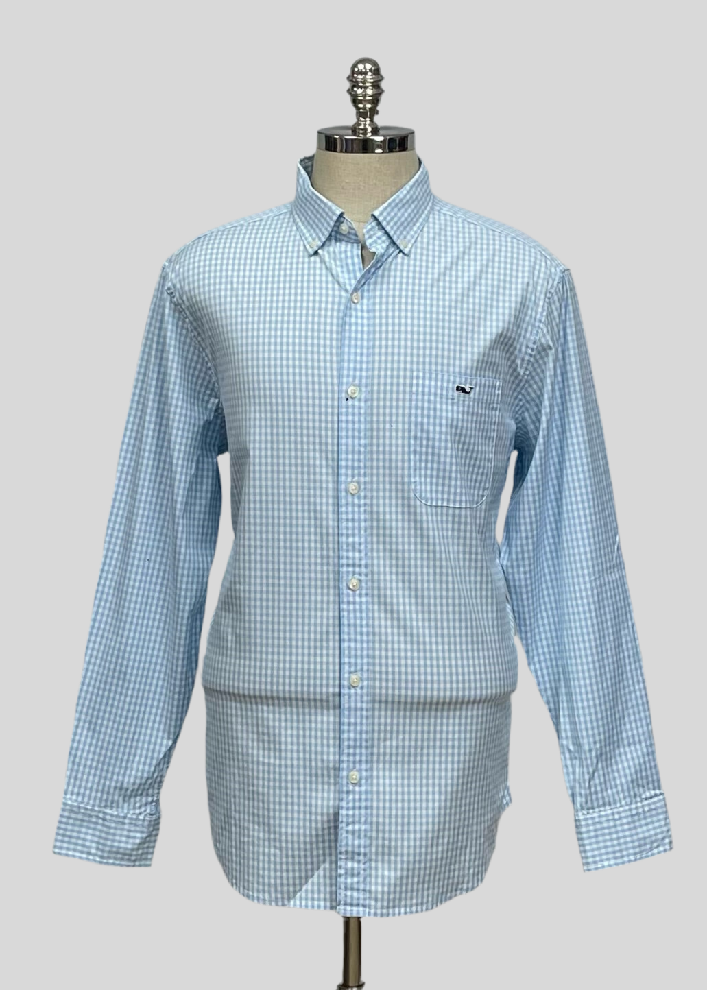 Camisa Vineyard Vines 🐳 de cuadros gingham en color celeste claro y blanco Talla L Entalle Clasico