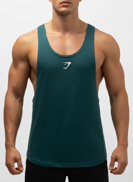 Camiseta de entrenamiento sin mangas Gymshark 🏋🏽 color verde oscuro y logo en blanco Talla S