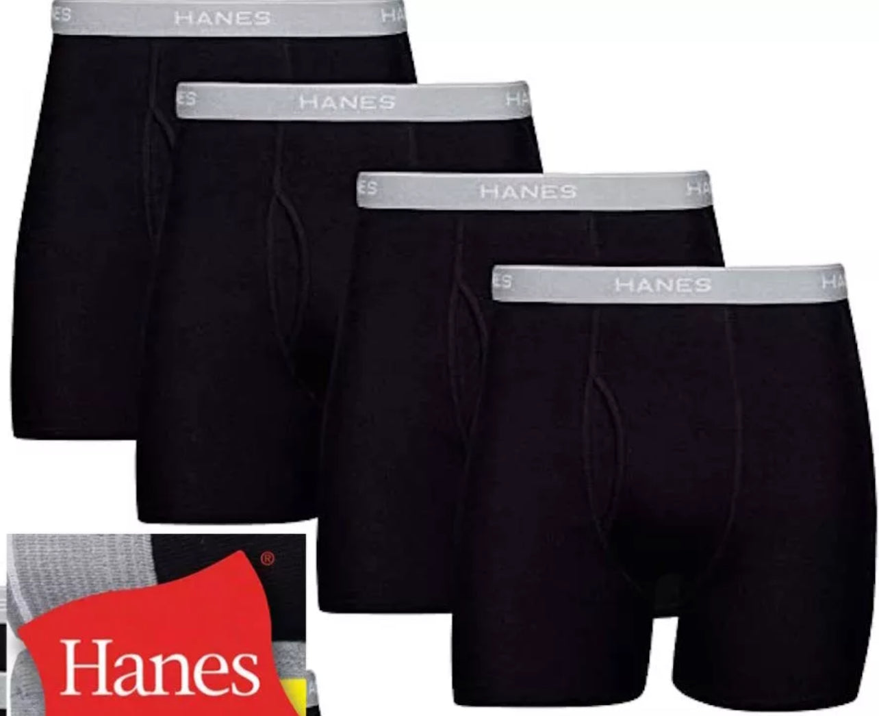 Paquete de 4 Calzoncillos tipo Boxer Hanes Comfortsoft en color negro - Tela ligera en Talla M