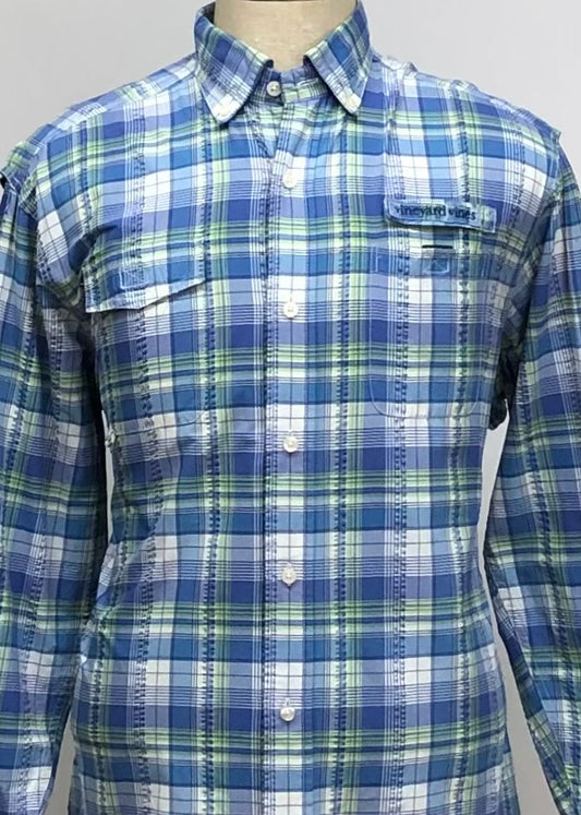 Camisa Vineyard Vines 🐳 celeste con patron de cuadros en color verde y blanco Talla M Entalle Regular