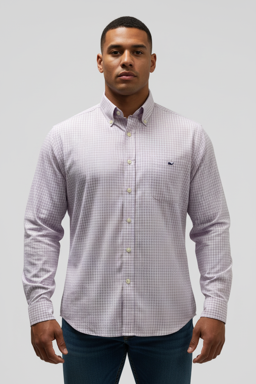 Camisa Vineyard Vines 🐳 color blanco de cuadros en color rosado y azul navy Talla XL Entalle Slim Fit