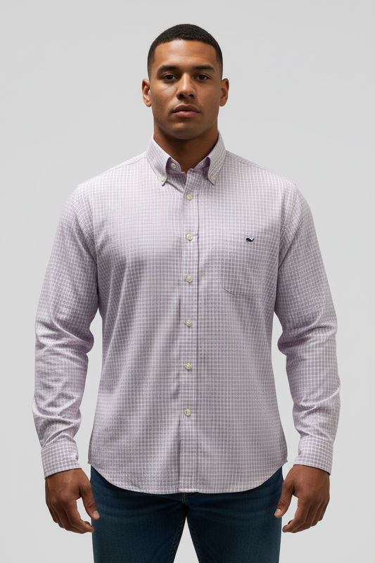 Camisa Vineyard Vines 🐳 color blanco de cuadros en color rosado y azul navy Talla XL Entalle Slim Fit