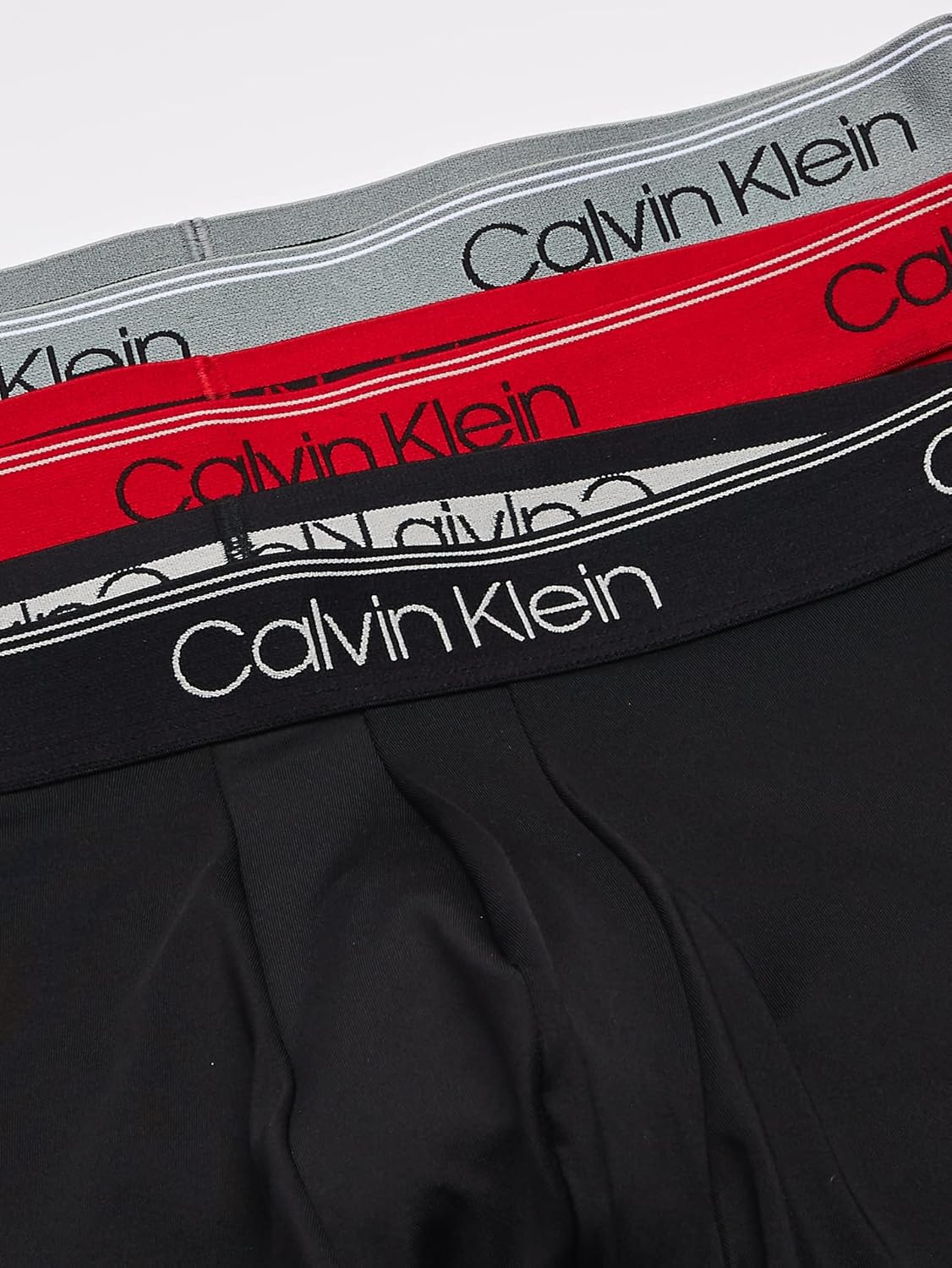 Paquete de 3 Calzoncillos tipo Boxer Calvin Klein de Microfibra Stretch en rojo, gris y negro - Tela ligera en Talla XXL