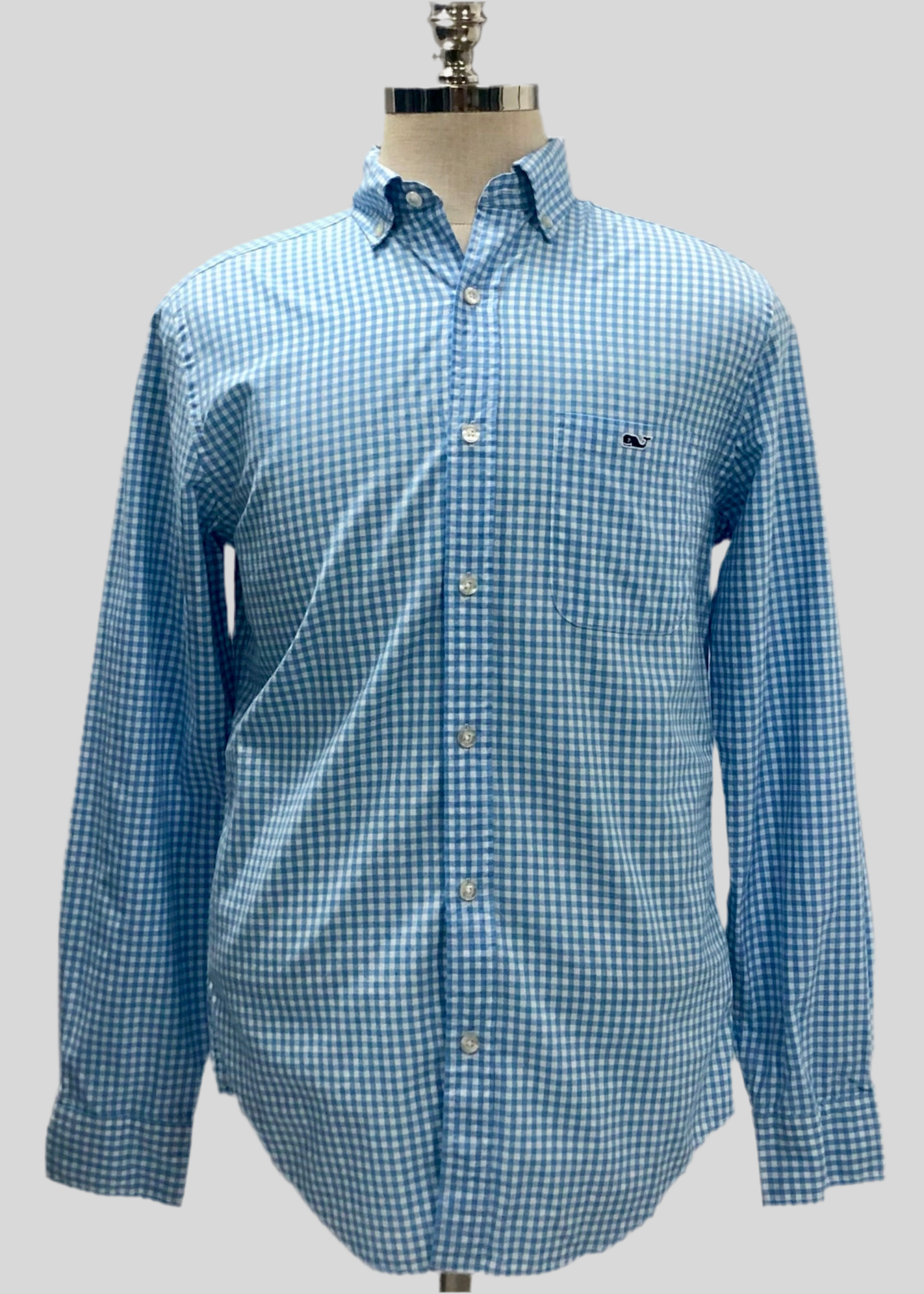 Camisa Vineyard Vines 🐳 con patron cuadros gingham en color celeste y blanco Talla S Entalle Clásico