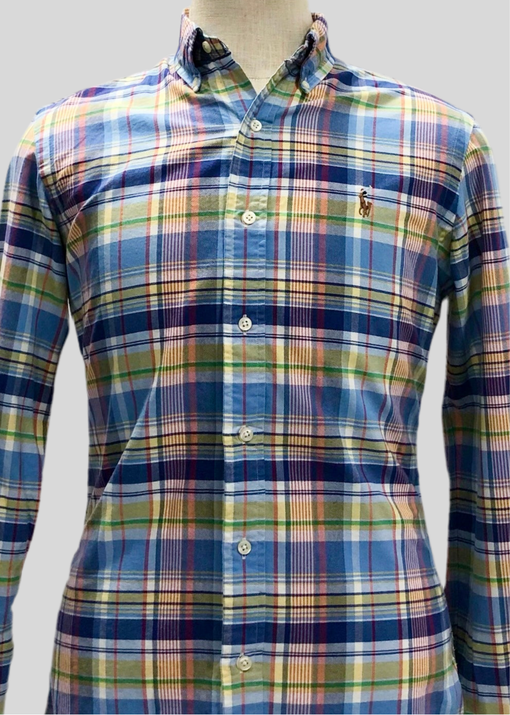 Camisa de botones Polo Ralph Lauren 🏇🏼 Oxford de cuadros tartán amarillo, celeste, azul y blanco Talla S Entalle Regular