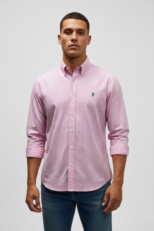 Camisa Polo Ralph Lauren 🏇🏼 de cuadros gingham rosado y blanco Talla L Entalle Regular