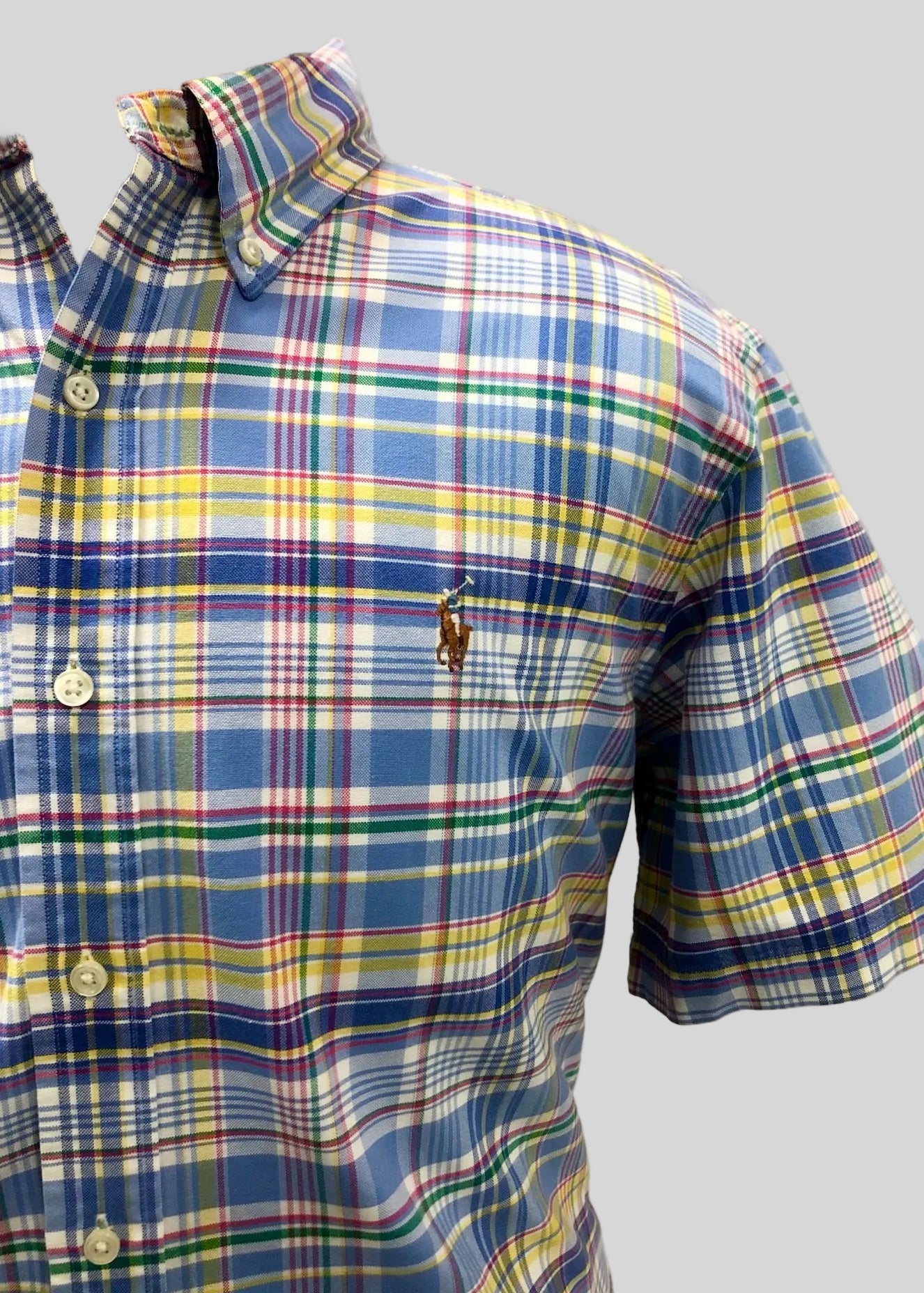 Camisa Polo Ralph Lauren 🏇🏼 de cuadros tartan en color azul, celeste y amarillo Talla XL Entalle Regular
