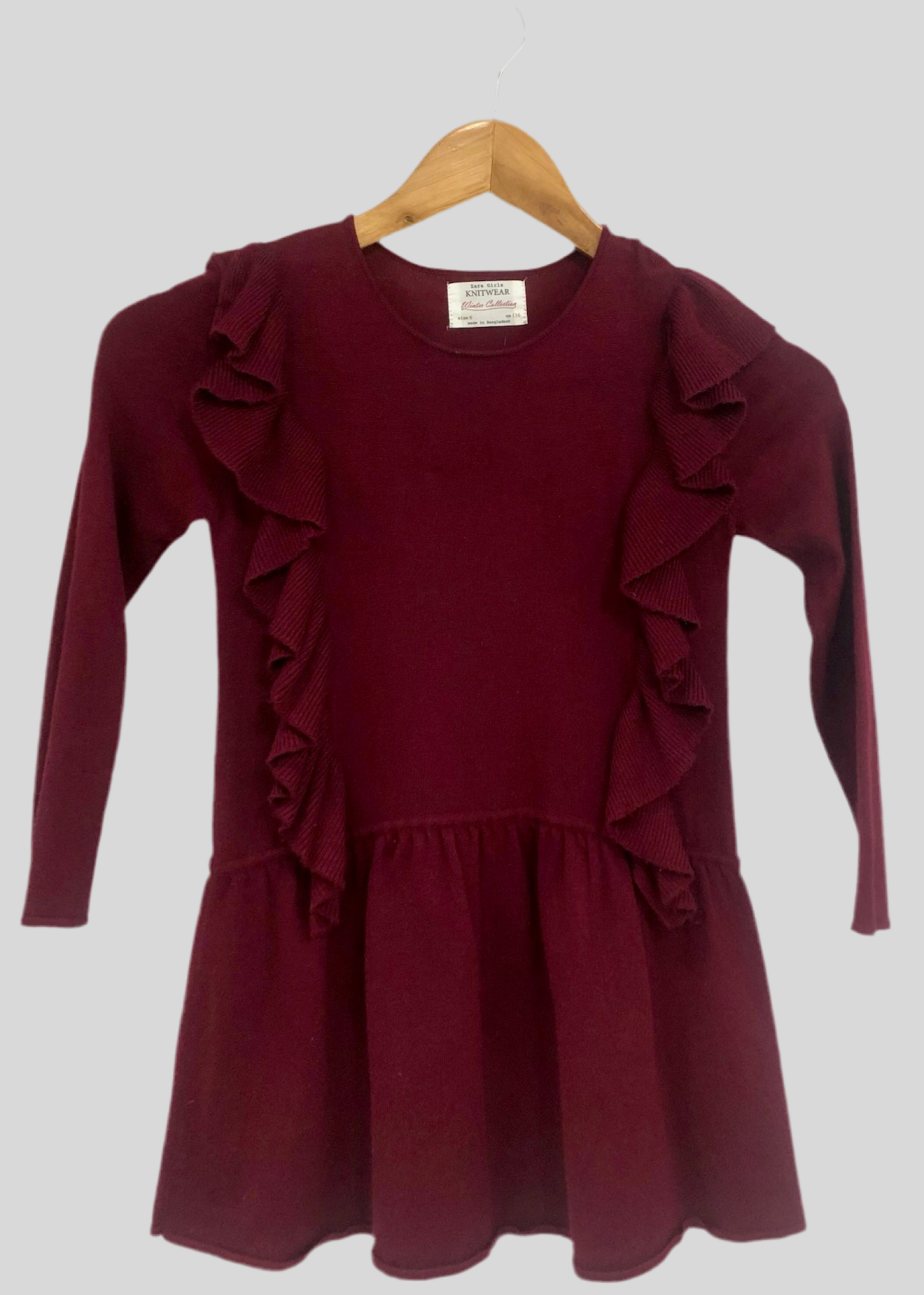 Vestido de niña Zara 🇪🇸 color rojo oscuro Talla XS (6) Entalle Regular