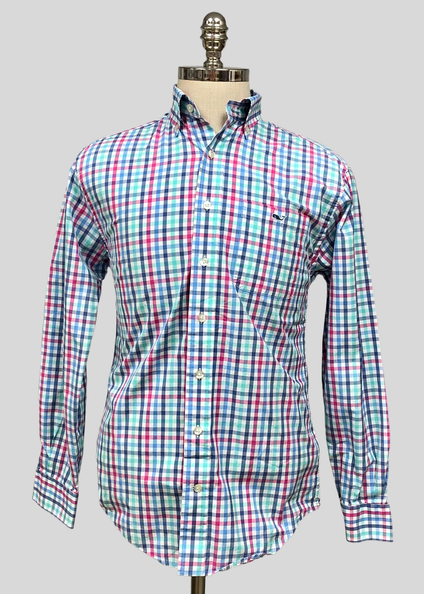 Camisa Vineyard Vines 🐳 color blanco con cuadros en color rosado, verde y azul Talla S entalle clásico