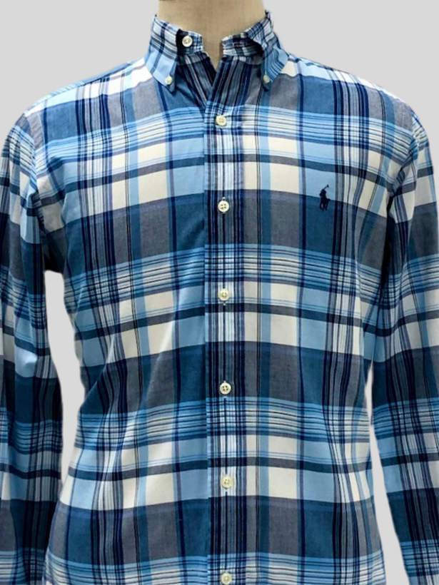 Camisa de botones Polo Ralph Lauren 🏇🏼 de cuadros azul, celeste y blanco Talla S Entalle Clásico