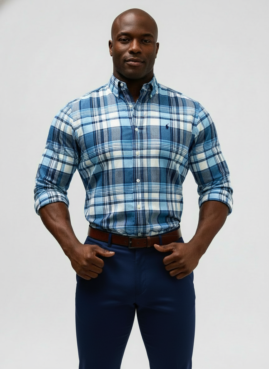 Camisa de botones Polo Ralph Lauren 🏇🏼 de cuadros azul, celeste y blanco Talla S Entalle Clásico