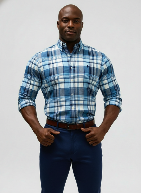 Camisa de botones Polo Ralph Lauren 🏇🏼 de cuadros azul, celeste y blanco Talla S Entalle Clásico