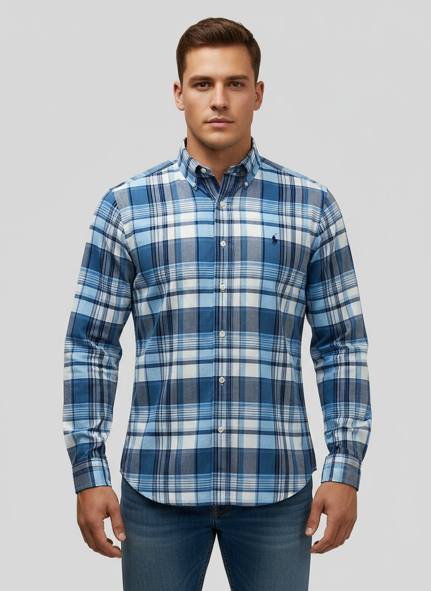 Camisa de botones Polo Ralph Lauren 🏇🏼 de cuadros azul, celeste y blanco Talla S Entalle Clásico