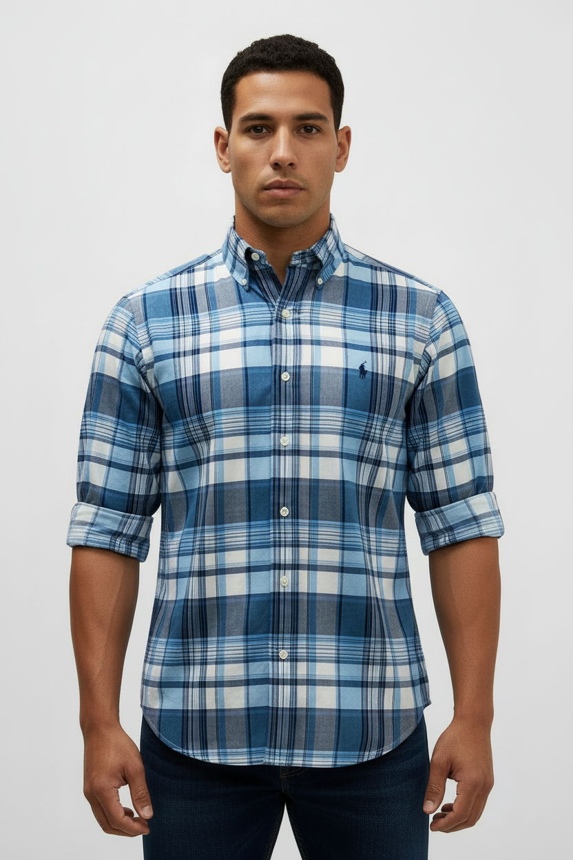 Camisa de botones Polo Ralph Lauren 🏇🏼 de cuadros azul, celeste y blanco Talla S Entalle Clásico