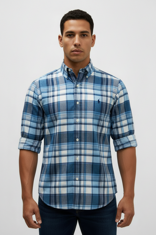 Camisa de botones Polo Ralph Lauren 🏇🏼 de cuadros azul, celeste y blanco Talla S Entalle Clásico