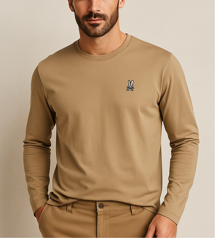 Sueter Jersey con cuello Redondo Psycho Bunny 🐰 color kaki Talla M Entalle Regular