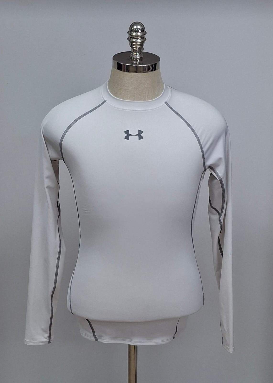 Camiseta de compresión Under Armour 🏋🏽 color blanco y logo en gris Talla Medium