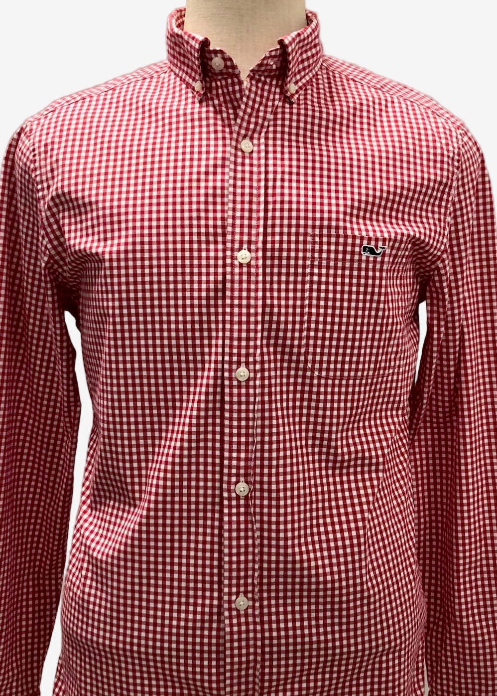 Camisa de botones Vineyard Vines 🐳 de cuadros gingham en color rojo y blanco Talla M Entalle Clásico