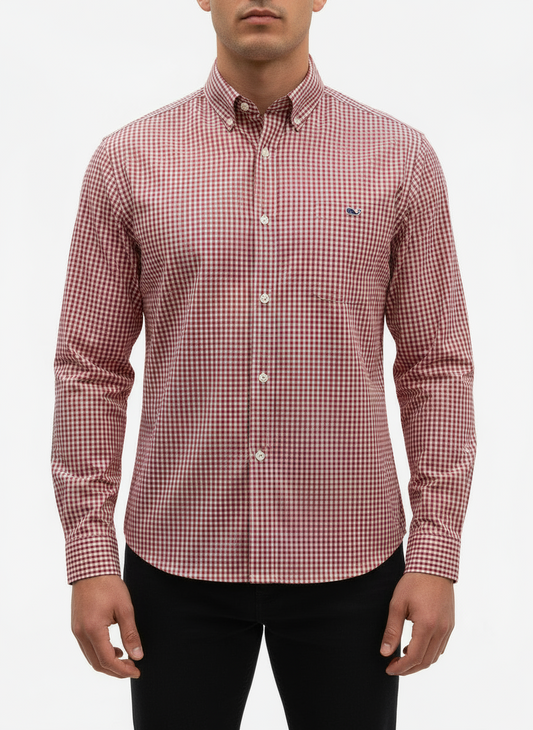 Camisa de botones Vineyard Vines 🐳 de cuadros gingham en color rojo y blanco Talla M Entalle Clásico