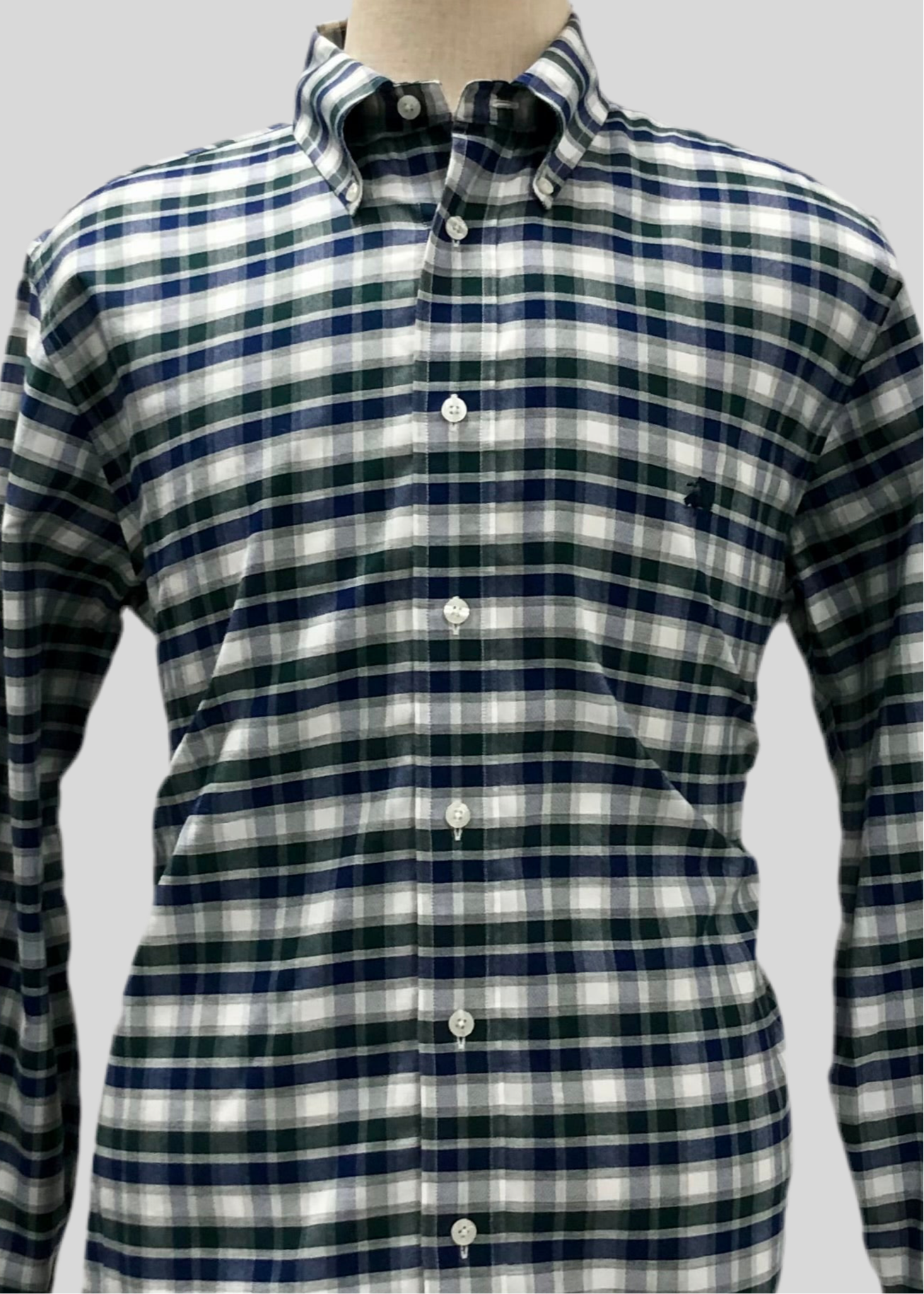 Camisa Brooks Brothers 🐑 con patrón de cuadros en color verde oscuro, azul, gris y blanco Talla L Entalle Regular