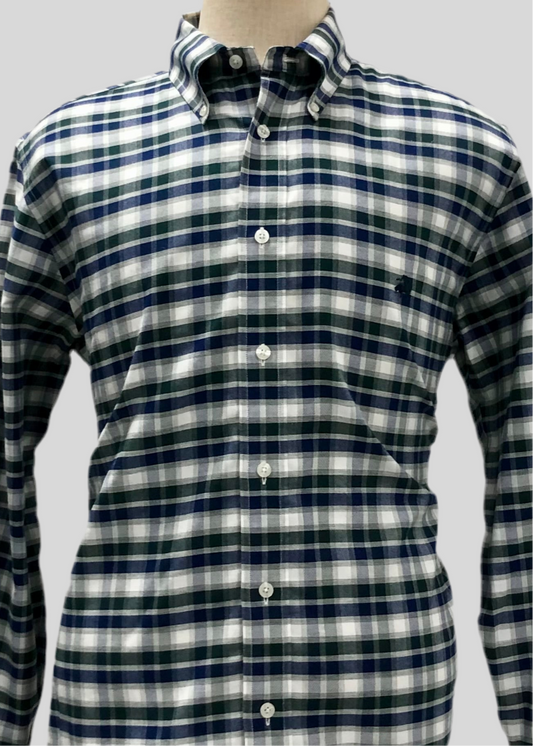 Camisa Brooks Brothers 🐑 con patrón de cuadros en color verde oscuro, azul, gris y blanco Talla L Entalle Regular